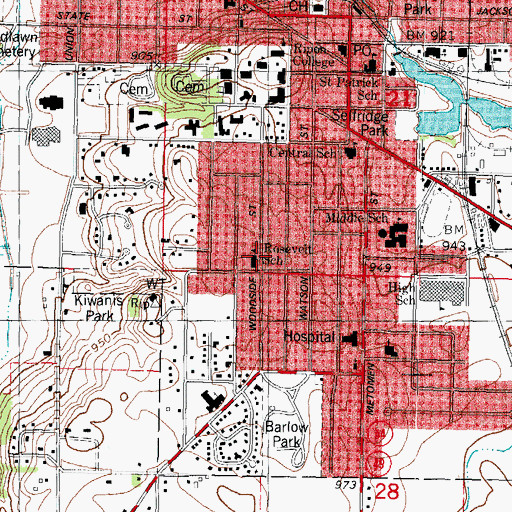 Topographic Map of Roosevelt Elementary School, WI