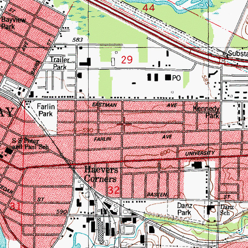 Topographic Map of Roosevelt School, WI