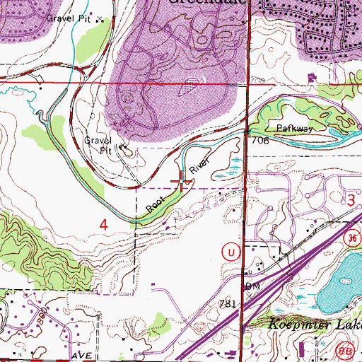 Topographic Map of Root River Parkway, WI