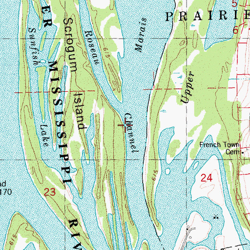 Topographic Map of Roseau Channel, WI