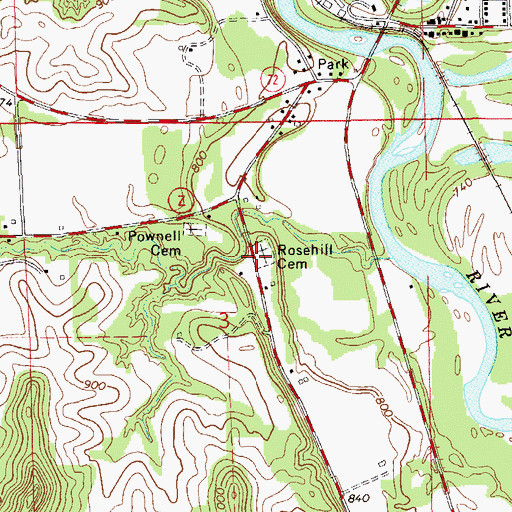 Topographic Map of Rosehill Cemetery, WI
