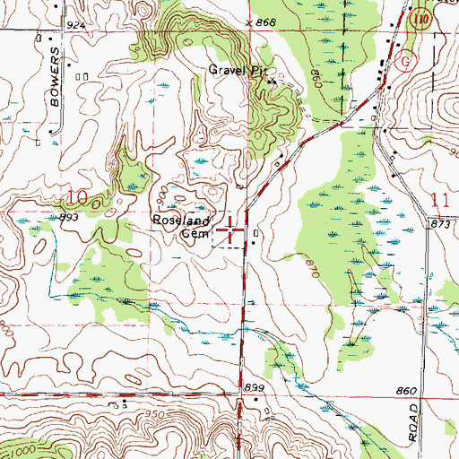 Topographic Map of Roseland Cemetery, WI