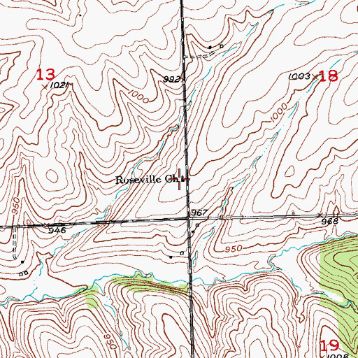 Topographic Map of Roseville Church, WI