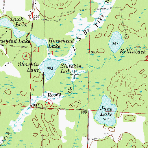 Topographic Map of Rosey Creek, WI