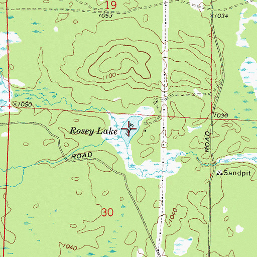 Topographic Map of Rosey Lake, WI