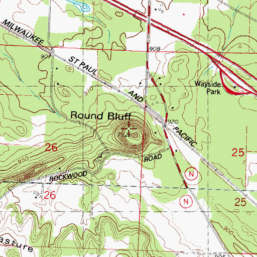 Topographic Map of Round Bluff, WI