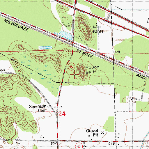 Topographic Map of Round Bluff, WI