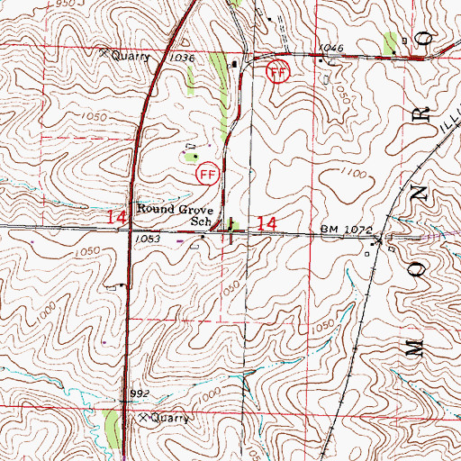 Topographic Map of Round Grove School, WI