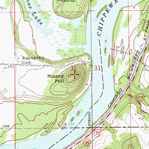 Topographic Map of Round Hill, WI