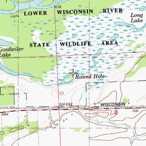 Topographic Map of Round Hole, WI