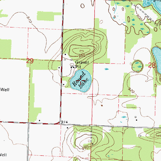 Topographic Map of Round Lake, WI