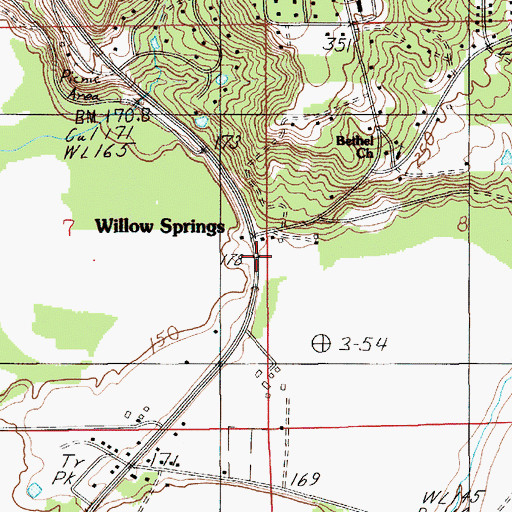 Topographic Map of Willow Springs, AL