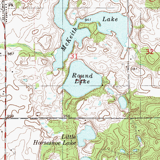 Topographic Map of Round Lake, WI