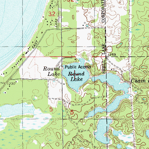 Topographic Map of Round Lake, WI
