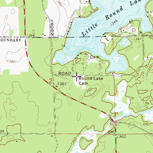 Topographic Map of Round Lake Cemetery, WI