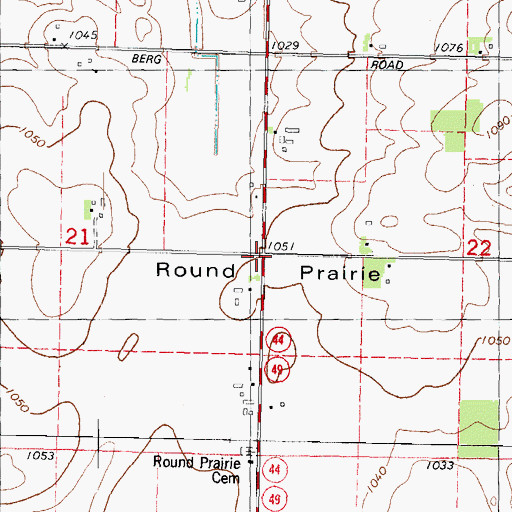 Topographic Map of Round Prairie, WI