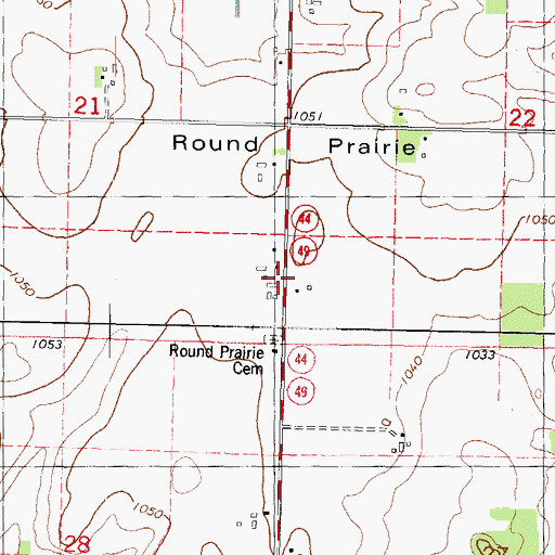 Topographic Map of Round Prairie (historical), WI