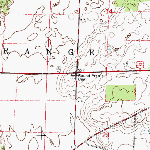 Topographic Map of Round Prairie Cemetery, WI