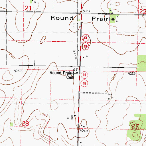 Topographic Map of Round Prairie School (historical), WI