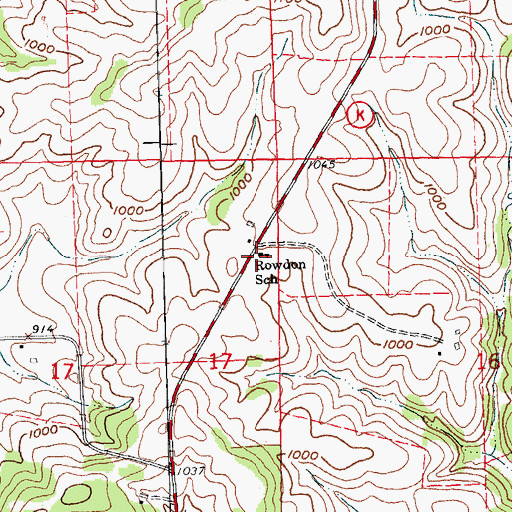 Topographic Map of Rowdon School, WI