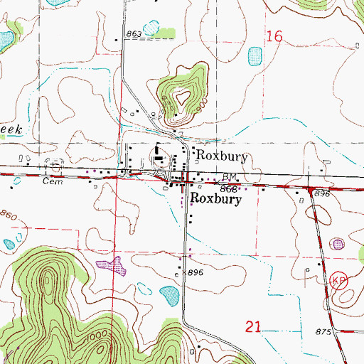 Topographic Map of Roxbury, WI