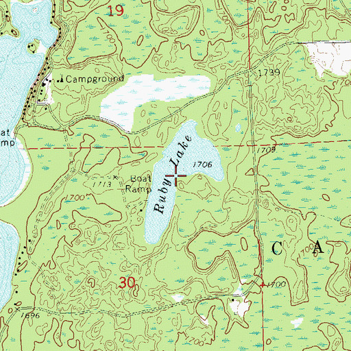 Topographic Map of Ruby Lake, WI