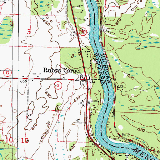 Topographic Map of Rubys Corner, WI