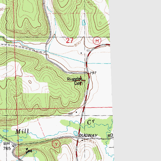 Topographic Map of Ruggles Cemetery, WI