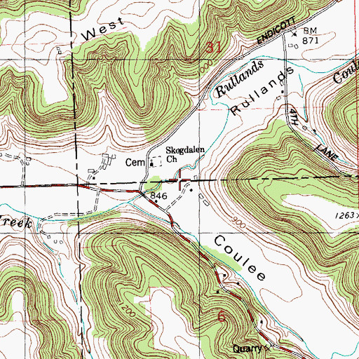 Topographic Map of Rulland Coulee, WI