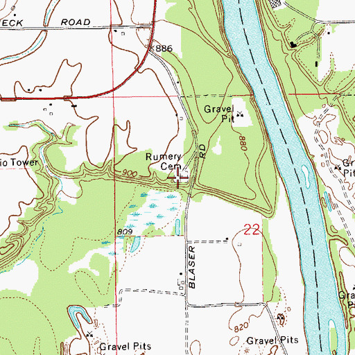 Topographic Map of Rumery Cemetery, WI