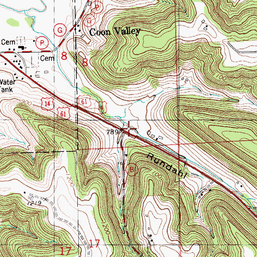Topographic Map of Rundahl Coulee, WI