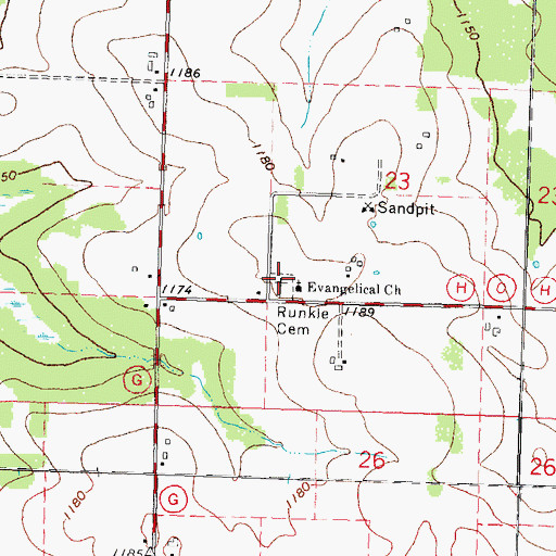 Topographic Map of Runkle Cemetery, WI