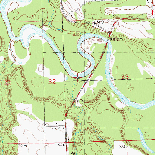 Topographic Map of Rush Creek, WI