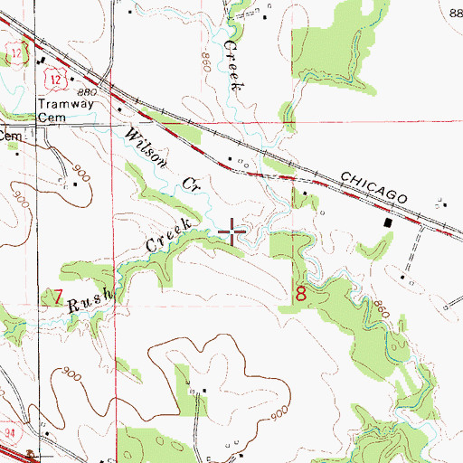 Topographic Map of Rush Creek, WI