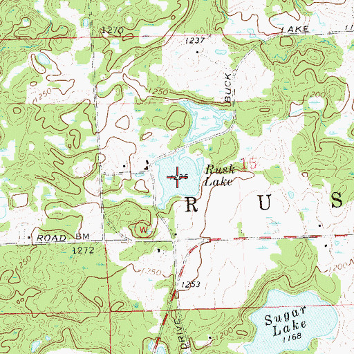 Topographic Map of Rusk Lake, WI