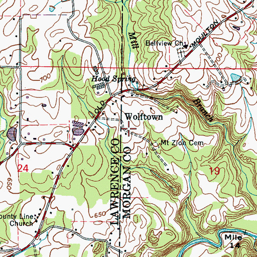 Topographic Map of Wolftown, AL