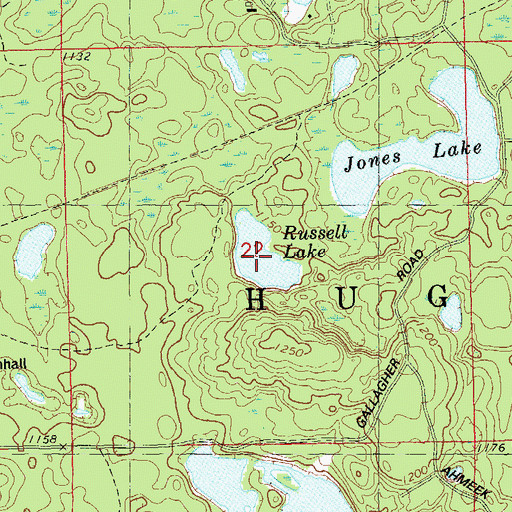 Topographic Map of Russell Lake, WI