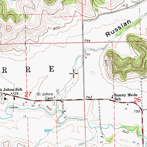 Topographic Map of Russlan Coulee, WI
