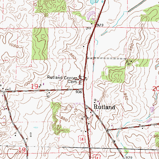 Topographic Map of Rutland Center Cemetery, WI