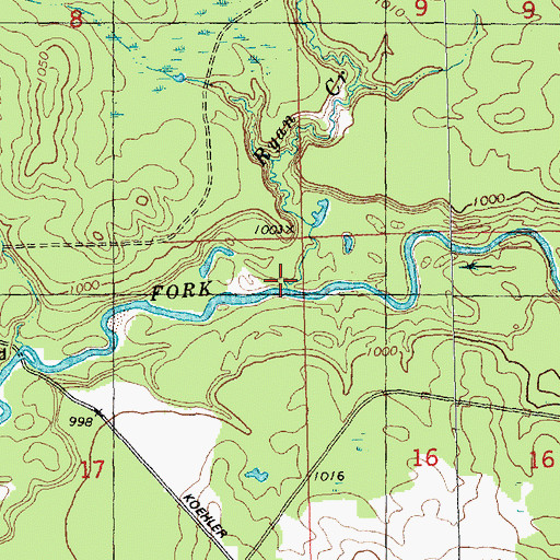 Topographic Map of Ryan Creek, WI