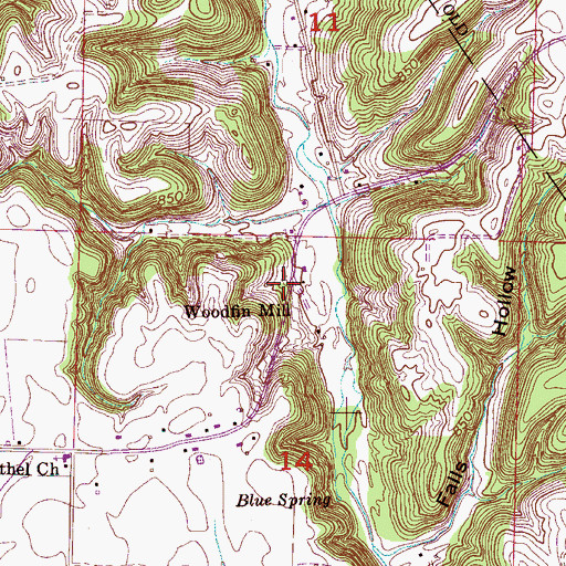 Topographic Map of Woodfin Mill, AL