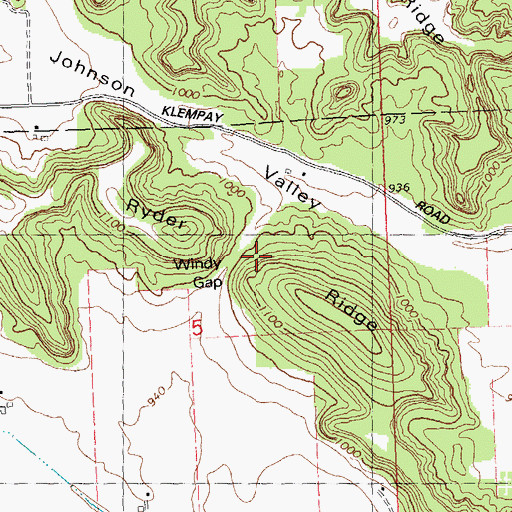 Topographic Map of Ryder Ridge, WI