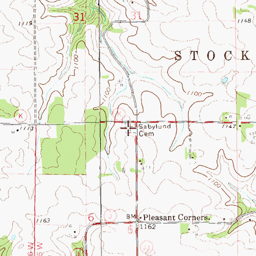 Topographic Map of Sabylund Cemetery, WI