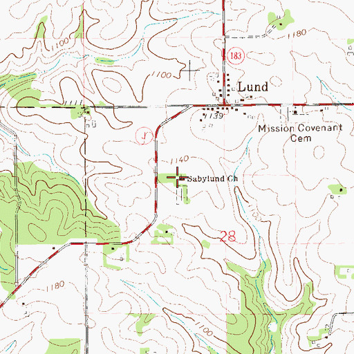 Topographic Map of Sabylund Church, WI
