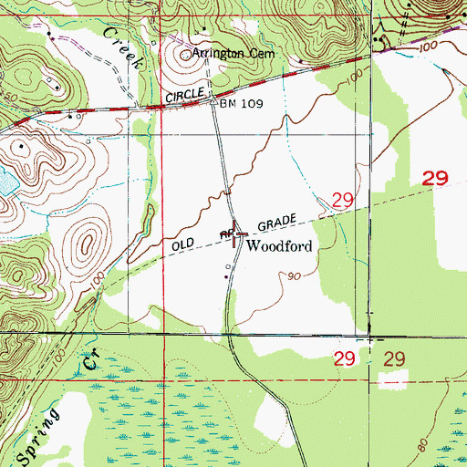 Topographic Map of Woodford, AL