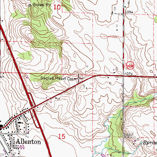 Topographic Map of Sacred Heart Cemetery, WI