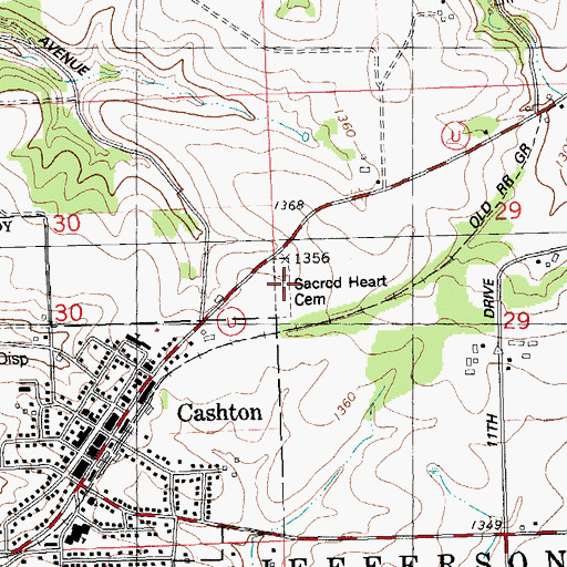 Topographic Map of Sacred Heart Cemetery, WI