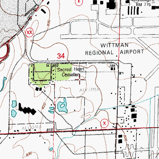 Topographic Map of Sacred Heart Cemetery, WI