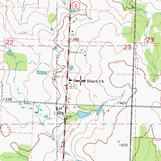 Topographic Map of Sacred Heart Church, WI