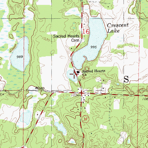 Topographic Map of Sacred Hearts Church, WI